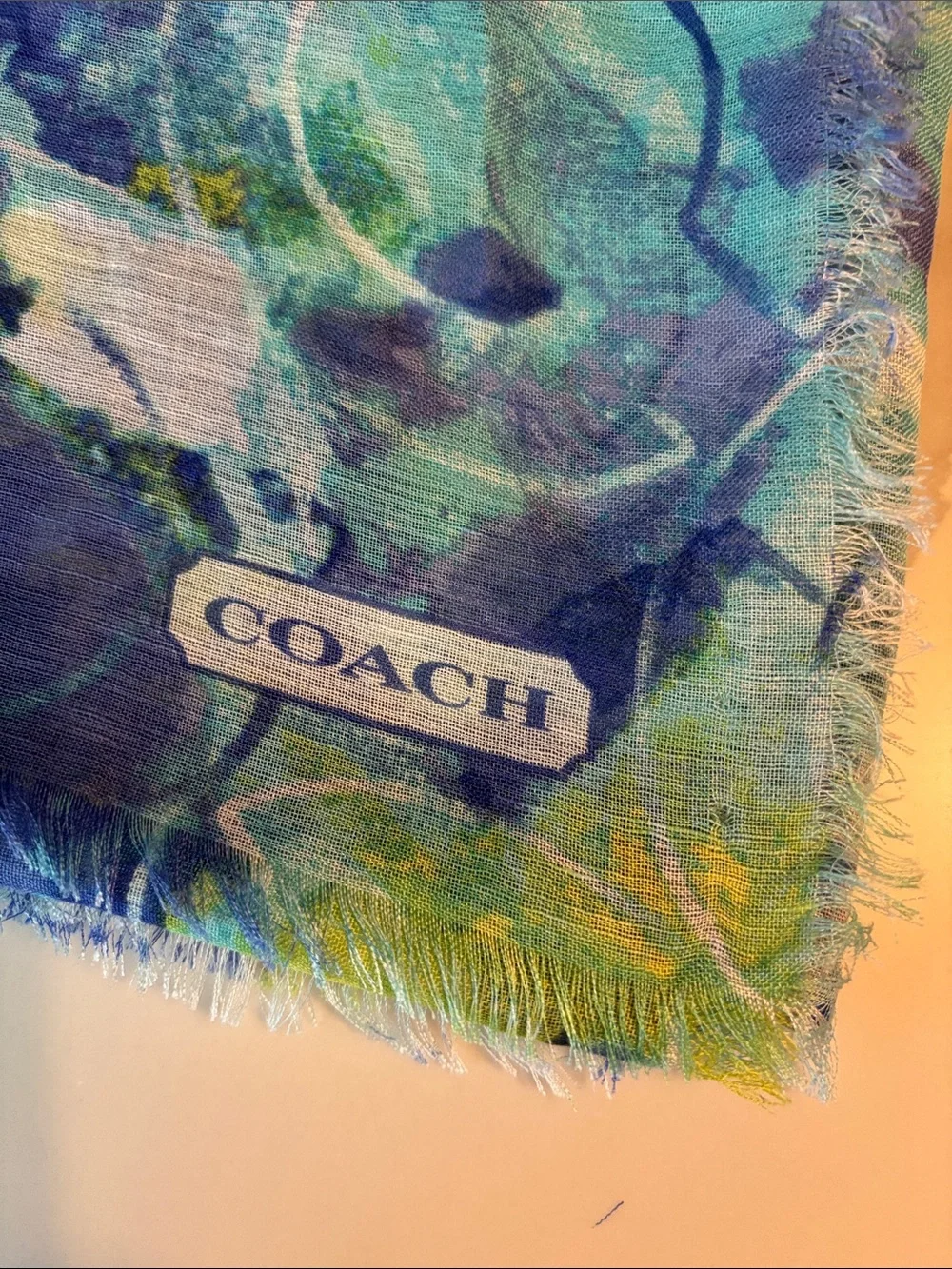 Coach Blue & Green Abstract Circle Print Scarf